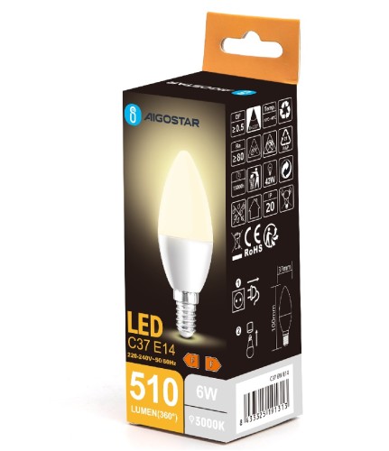 Żarówka LED 6W, gwint E14, barwa ciepła 3000K, 510lm.