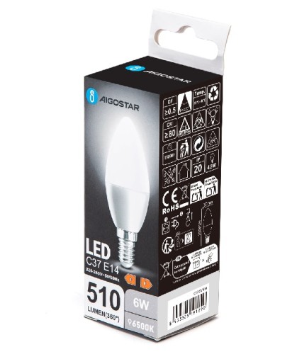  Żarówka LED 6W, gwint E14, barwa zimna 6500K, 510lm.