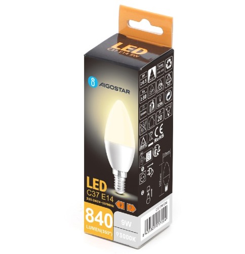 Żarówka LED 9W, gwint E14, barwa ciepła 3000K, 840lm.