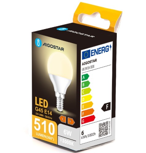  Żarówka LED 6W, G45, E14, barwa ciepła 3000K, 510lm.