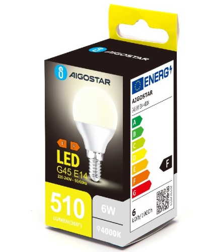 Żarówka LED 6W, G45, E14, barwa neutralna 4000K, 510lm.