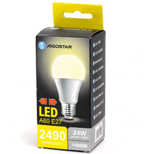 Żarówka LED 24W, A60, E27, barwa neutralna 4000K 2490lm. - Sklep NewLed