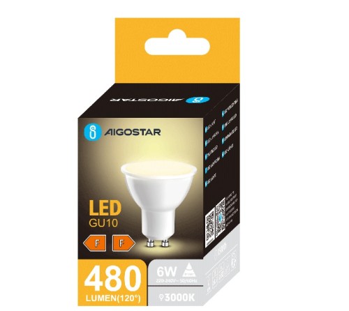 Żarówka 6W, LED, GU10  barwa ciepła 3000K 480lm.