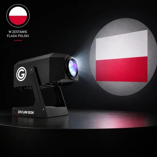 Projektor iluminacji z flagą Polski DIVUM 50K - zestaw - zoom 8° - 52° IP54 110-240V