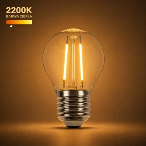 Żarówka LED G45 1W E27 2200K ciepła barwa 85lm filament