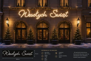 Napis świetlny LED „Wesołych Świąt” na elewację – 355 × 70 cm