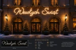Napis świetlny LED „Wesołych Świąt” na elewację – 600 × 115 cm