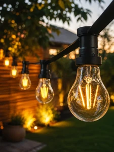 GIRLANDA z żarówkami co 75 cm, żarówki 2,8W FILAMENT G45, IP44, 230V płaski kabel