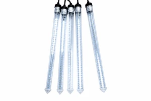 Meteorki LED 100cm, 5tub LED 5m barwa biała zimna, kabel zielony.