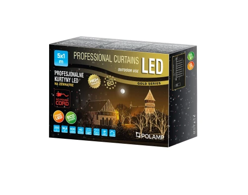 Kurtyna zewnętrzna LED 5x1,0M b.ciepła, czarny kabel 380LED 240V