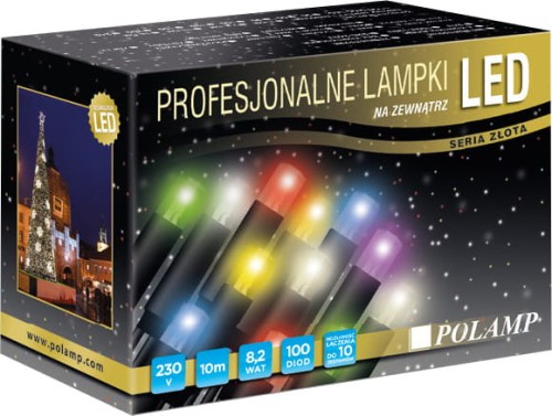 Lampki choinkowe LED RGB 10m 100pkt z pilotem IP65 POLAMP kabel zielony kolekcja złota profesjonalna - Sklep NewLed