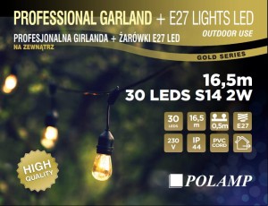 Girlanda Profesjonalna czarna z żarówkami 15m 30xE27 kolekcja złota IP44 230V zewnętrzna