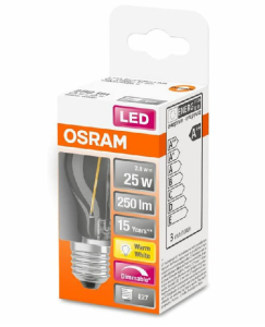 Żarówka LED  ściemnialna Osram Filament P45  2,8 W = 25 W E27 250 lm ciepła biel 2700 K.  
